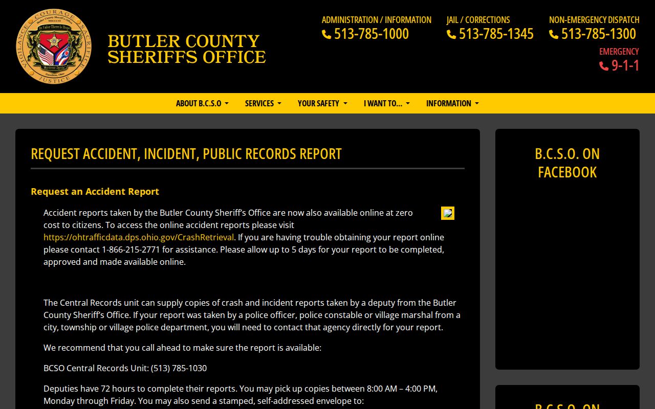 Fairfield Township neighbors Butler County Sheriff records request page