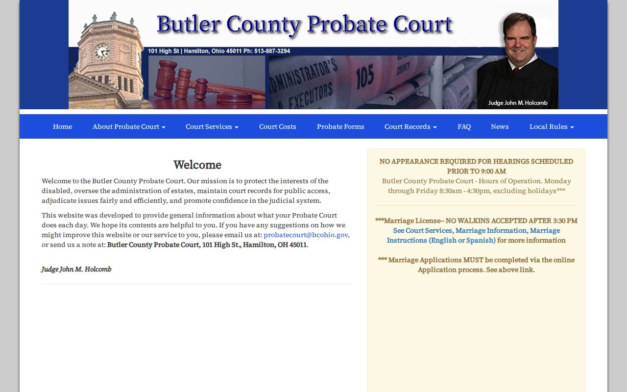 Fairfield Township previous residents Butler County Probate Court records access