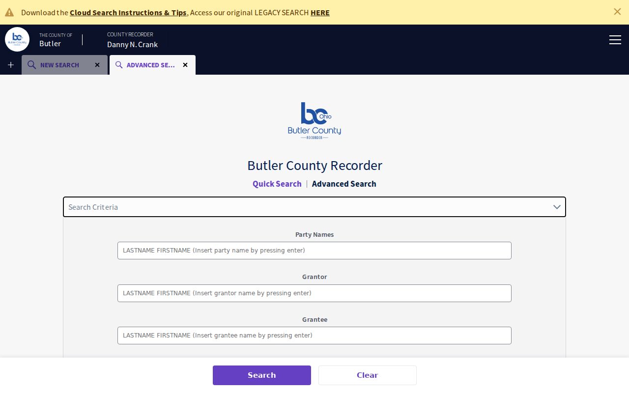 Fairfield Township previous residents Butler County Recorder grantor and grantee search