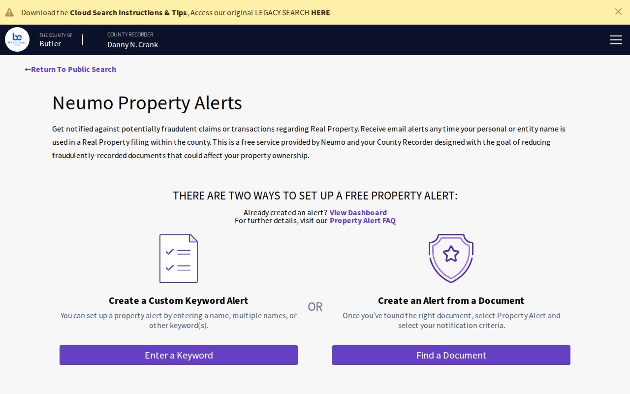 Fairfield Township previous residents Butler County Recorder Property Alert information