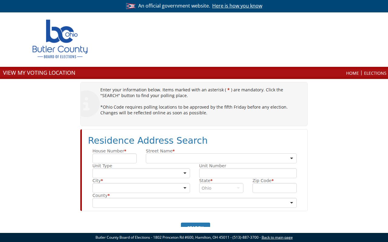 Fairfield Township street directory Butler County polling place address lookup