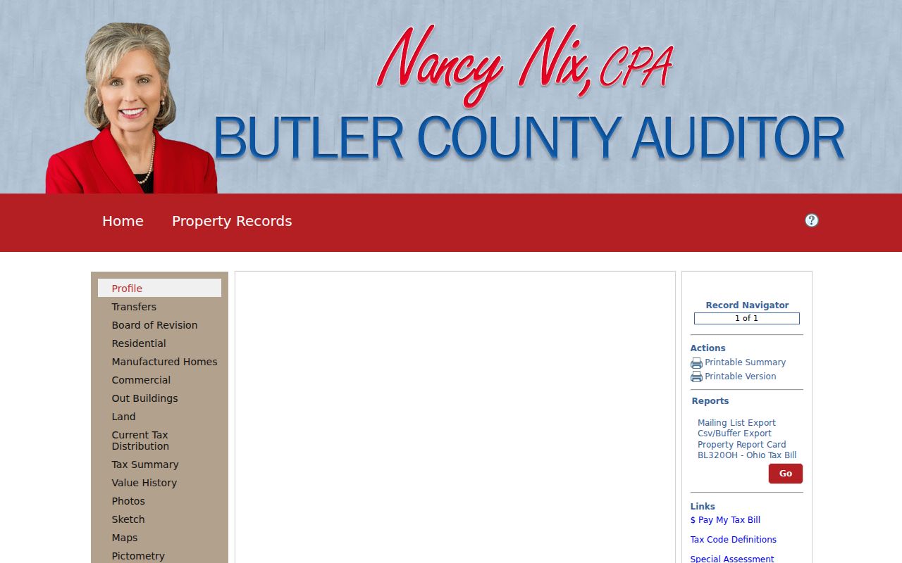 Fairfield Township street directory Butler County Auditor parcel profile search