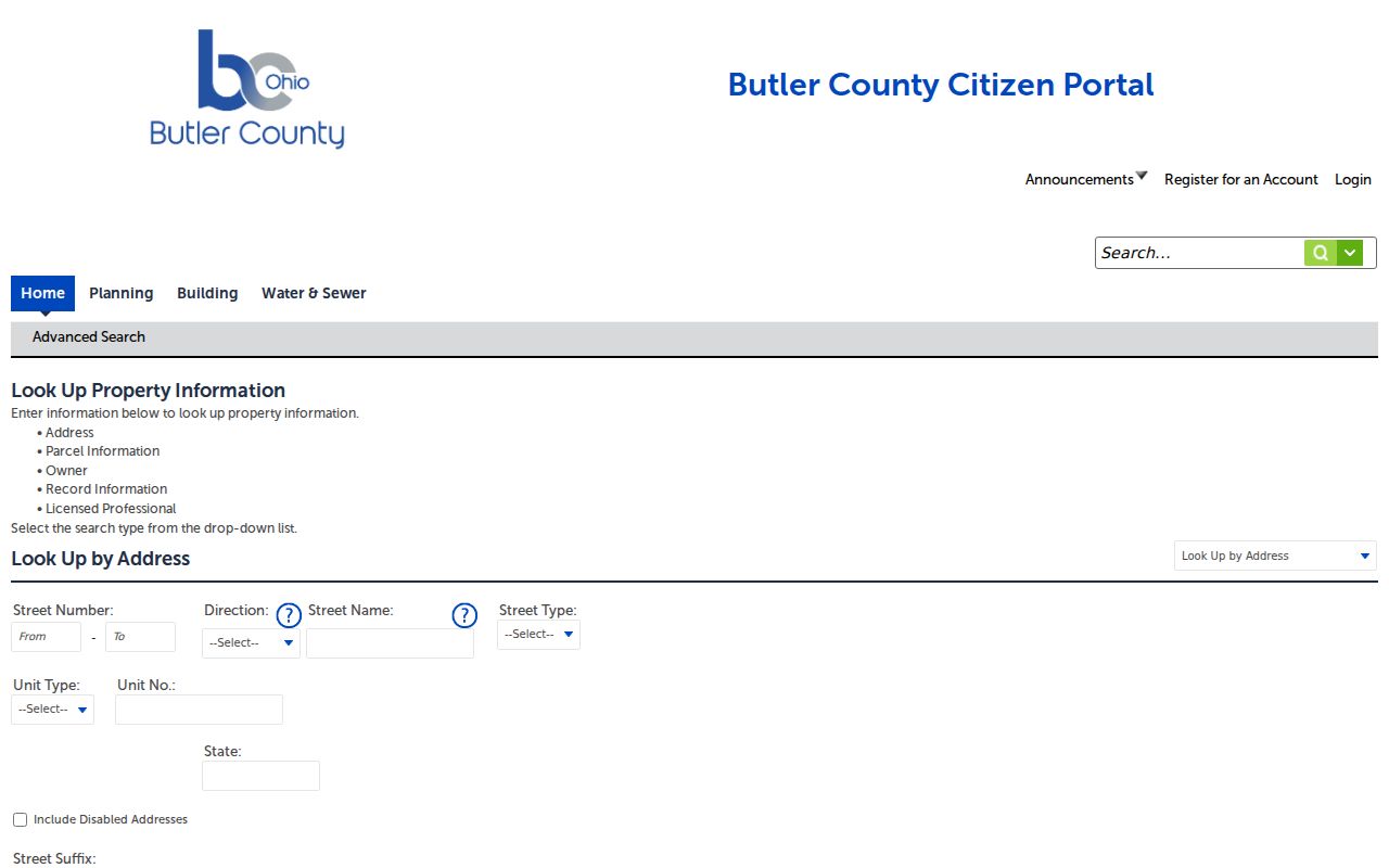 Fairfield Township street directory Butler County Accela property and permit search