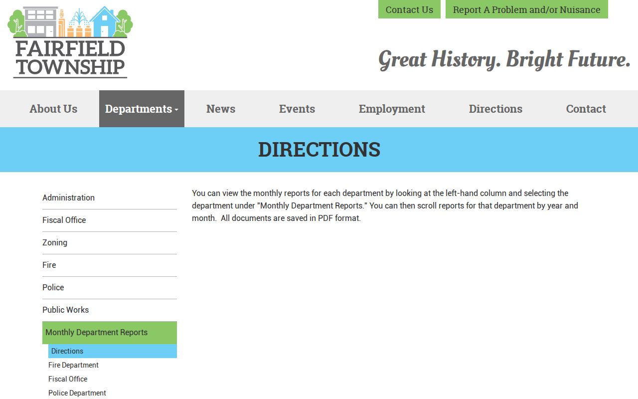 Fairfield Township ZIP code directory monthly department reports source