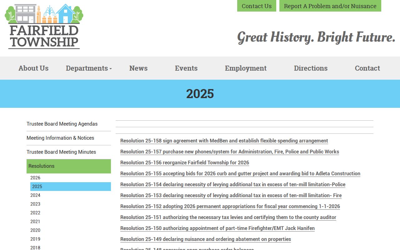 Fairfield Township ZIP code directory resolutions and records policy source