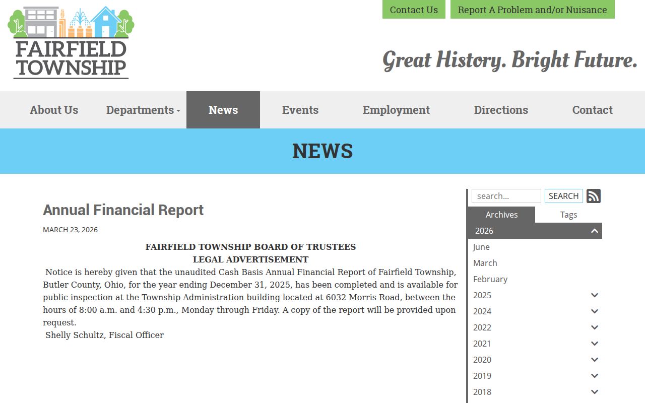 Fairfield Township ZIP code directory legal advertisement and public notice source